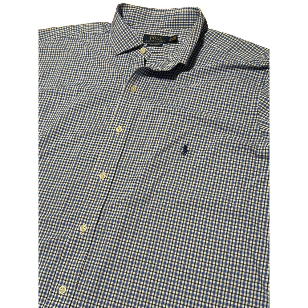 Polo Ralph Lauren Shirt Mens XLT Blue Plaid Performance Soft Stretch Button Up
